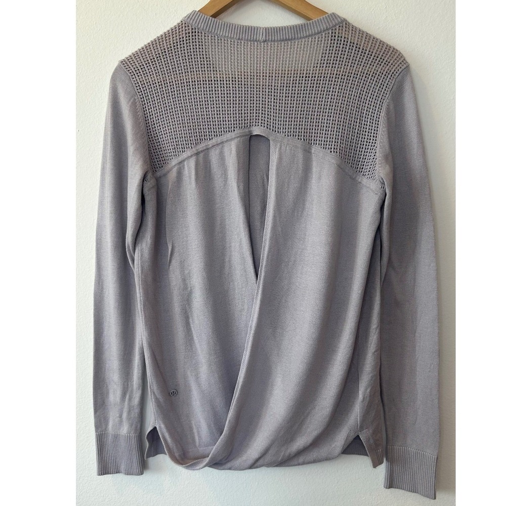Lululemon Grey Open Tulip Back Mesh Blend Sweater Size 8
